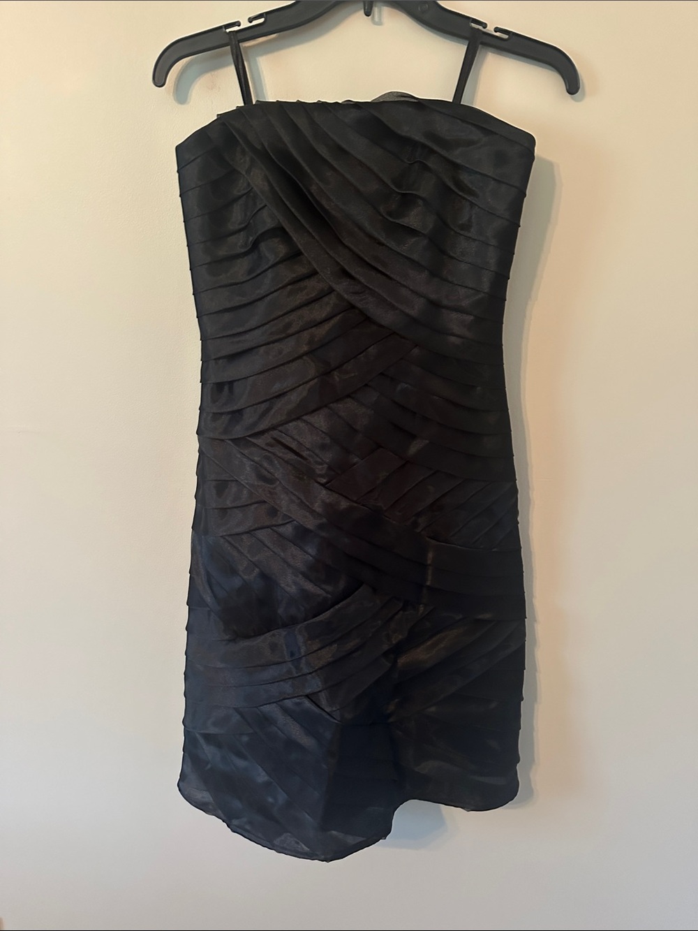 Alex Evenings Black Strapless Layered Satin Cocktail Dress